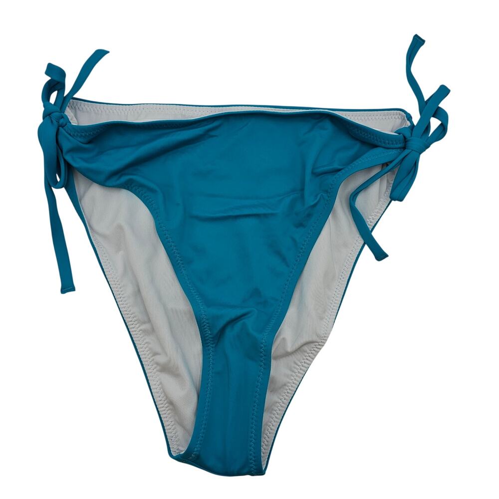 Halara Womans size M Cheeky Tie Side Bikini Swim Bottom Lined Lake Blue NEW